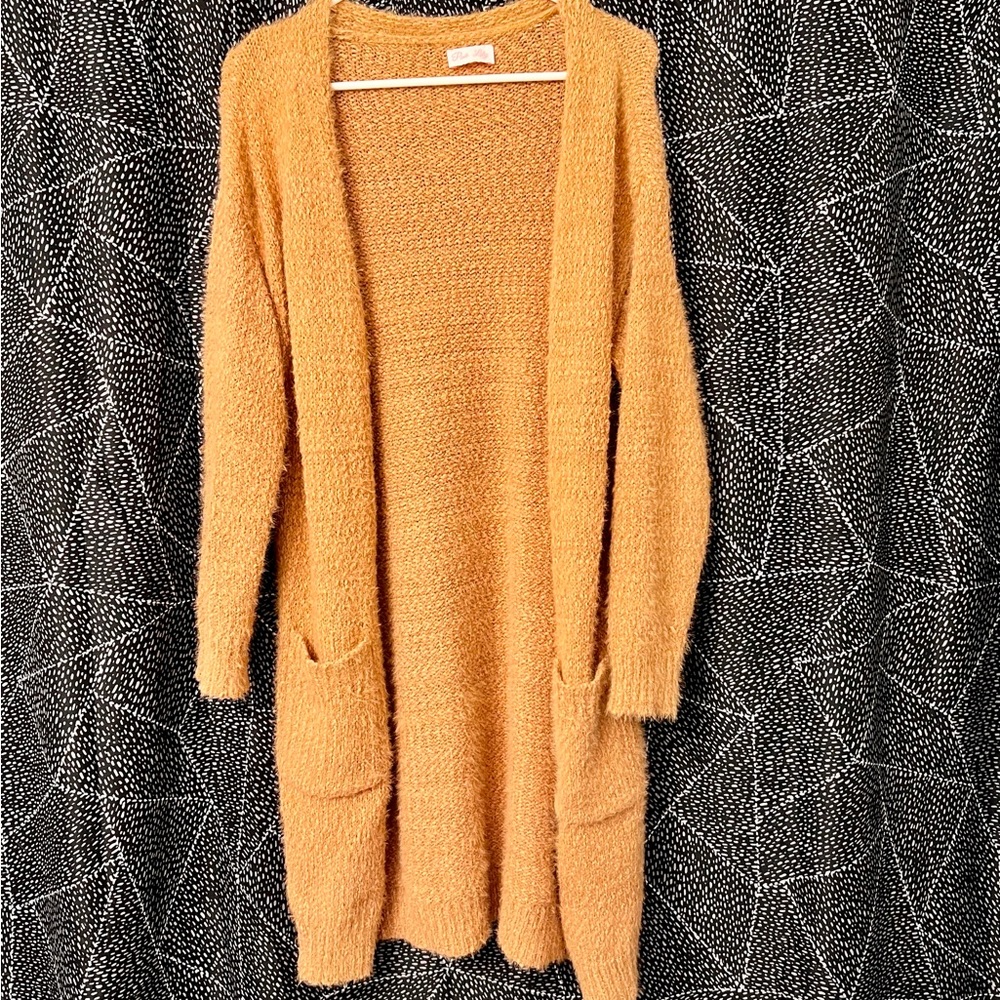 Pink Lily “No Explanation Brown Fuzzy Duster” long cardigan size SMALL